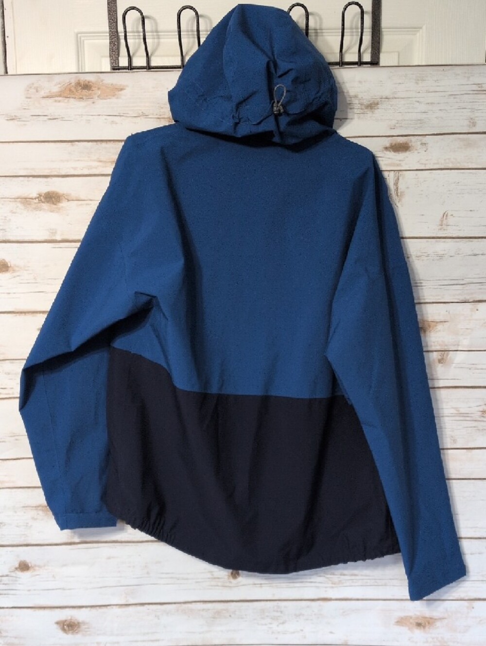 cotopaxi Blue and Olive Hooded Rain Jacket with Orange Zipper - Picture 3 of 5